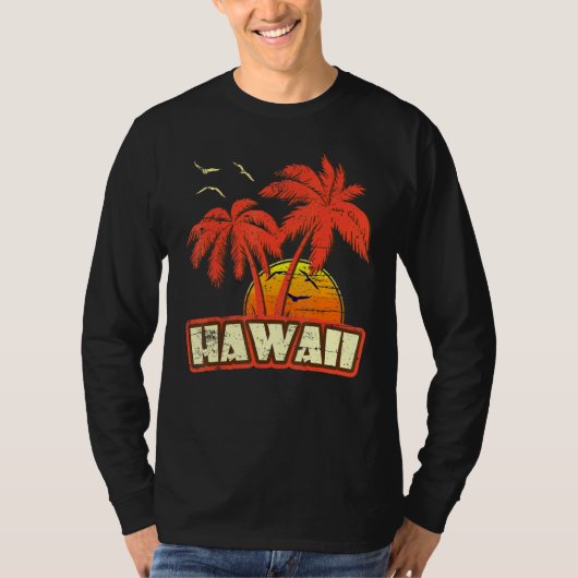 Hawaii Summer Palm Trees 80s Beach Sunset T-shirt (Voorkant)