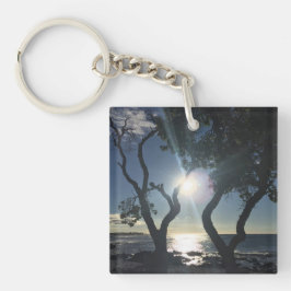 Hawaii Sunlit Trees Ocean Shore Color Photography Sleutelhanger