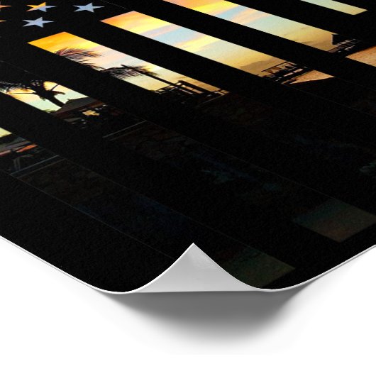 Hawaii Sunset American Flag Honolulu Hawaiian Isla Poster (Hoek)
