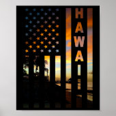 Hawaii Sunset American Flag Honolulu Hawaiian Isla Poster (Voorkant)