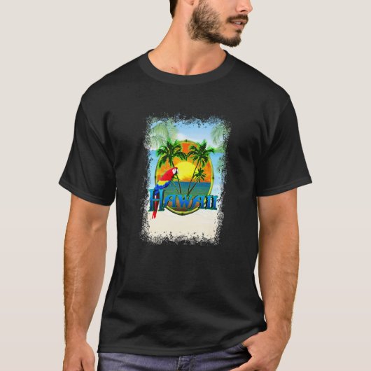 Hawaii Sunset Beach Palm Tree Parrot T-shirt (Voorkant)