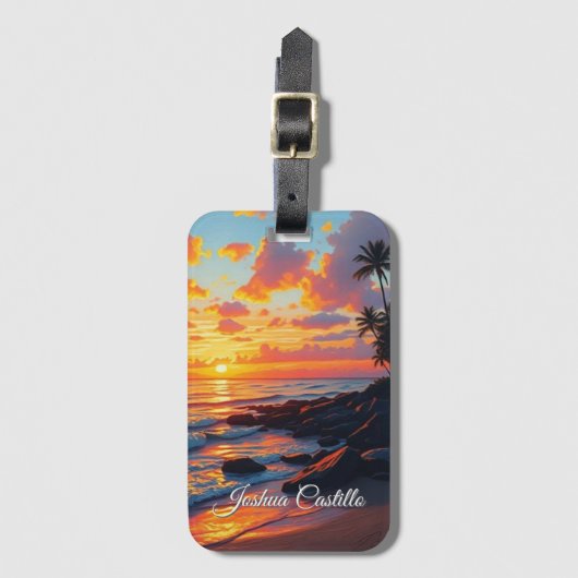 Hawaii Sunset Calligraphy Simple Professional Name Bagagelabel (Voorkant (verticaal))
