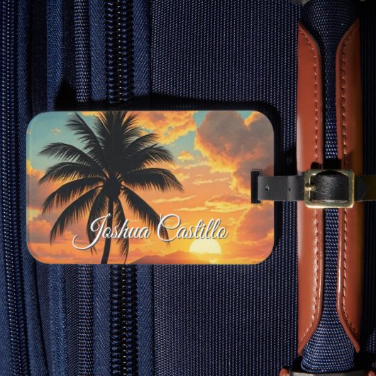 Hawaii Sunset Calligraphy Simple Professional Name Bagagelabel (Voorkant Insitu 4)
