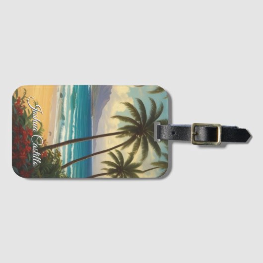 Hawaii Sunset Calligraphy Simple Professional Name Bagagelabel (Voorkant (horizontaal))