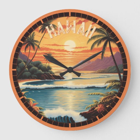 Hawaii Sunset Painting Zee Strandlaken Grote Klok (Voorkant)