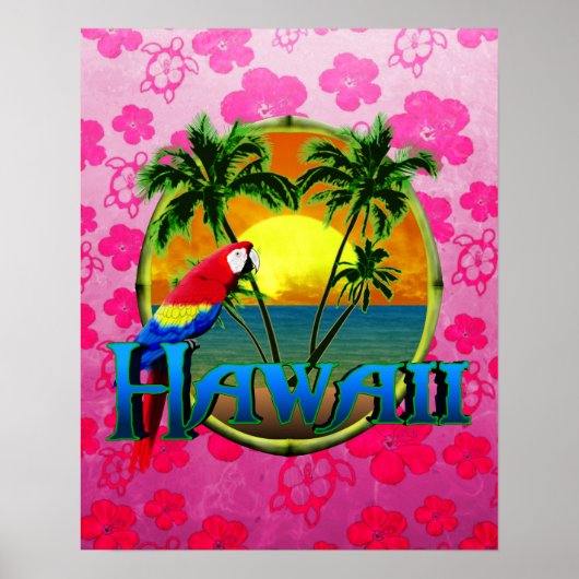 Hawaii Sunset Pink Honu Poster (Voorkant)