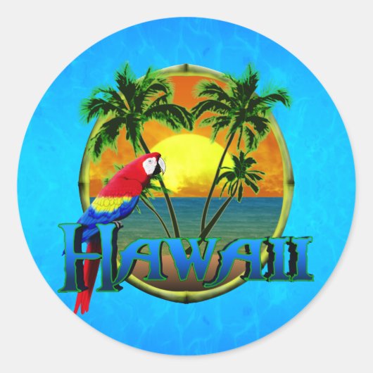 Hawaii Sunset Ronde Sticker (Voorkant)