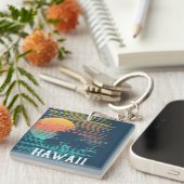 Hawaii Sunset Sunrise Graphic Topical Rainforest Sleutelhanger (Voorkant Rechts)