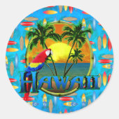 Hawaii Sunset Surfboards Ronde Sticker (Voorkant)