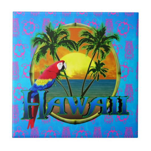 Hawaii Sunset Tiki Mask Tegeltje (Voorkant)