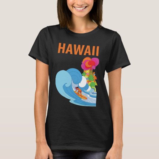 Hawaii Surf Golfblauwe Retro Reis T-Shirt (Voorkant)