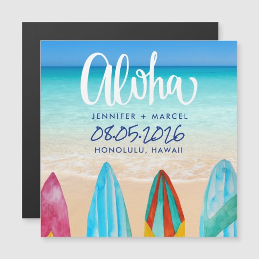 Hawaii Surfboard Aloha Beach Wedding Save the Date (Voorkant / Achterkant)