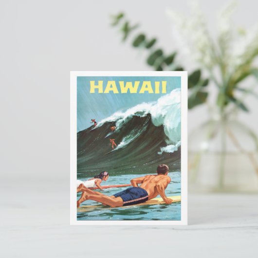 Hawaii, surfen, grote golf, oud briefkaart (Staand voorkant)