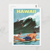 Hawaii, surfen, grote golf, oud briefkaart (Voorkant / Achterkant)