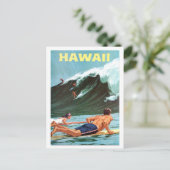 Hawaii, surfen, grote golf, vintage reis ansichtka briefkaart (Staand voorkant)