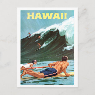 Hawaii, surfen, grote golf, vintage reis ansichtka briefkaart