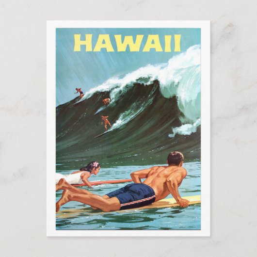 Hawaii, surfen, grote golf, vintage reis ansichtka briefkaart (Voorkant)