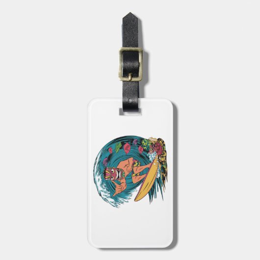 Hawaii surfen  kleurrijke badge met man in bagagelabel (Voorkant verticaal)
