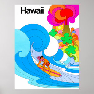 Hawaii, surfen op grote golf, illustratie uit de j poster