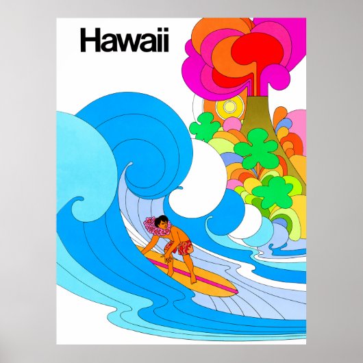 Hawaii, Surfen op grote golven, illustratie zestig Poster (Voorkant)