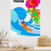 Hawaii, Surfen op grote golven, illustratie zestig Poster (Keuken)