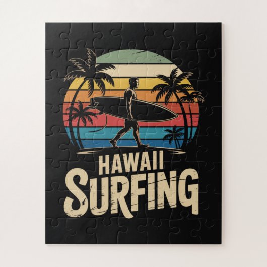 Hawaii Surfen Retro - Vintage Sunset Beach Surfer Legpuzzel (Verticaal)
