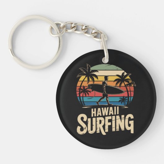 Hawaii Surfen Retro - Vintage Sunset Beach Surfer Sleutelhanger (Voorkant)
