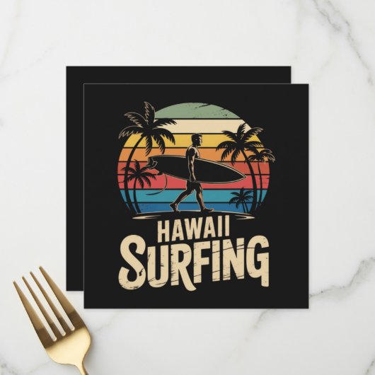 hawaii surfen retro - vintage zonsondergang strand menu (Voorkant / Achterkant in situ)