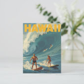 Hawaii Surfen Vintage Reizen Briefkaart (Staand voorkant)