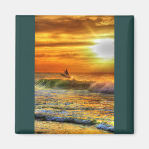 Hawaii Surfer bij Sunset Vibrant Oranje Magnet