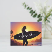 Hawaii Surfer Girl on the beach Briefkaart (Staand voorkant)