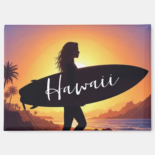 Hawaii Surfer Girl on the beach Magneet (Voorkant)