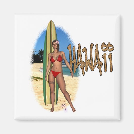 Hawaii Surfer meisje magneet (Voorkant)