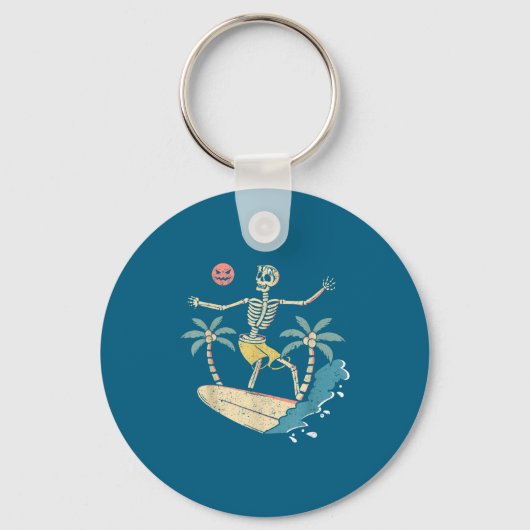 Hawaii Surfer Skeleton Halloween Beach Y Soky Surf Sleutelhanger (Voorkant)