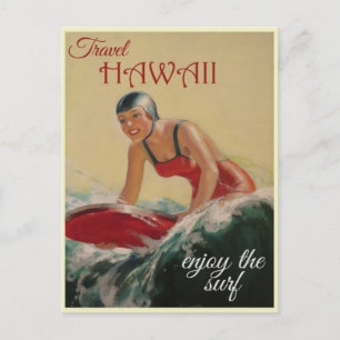 Hawaii  Surfer Woman Travel Briefkaart