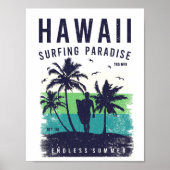 Hawaii Surfing Paradise Travel Poster (Voorkant)