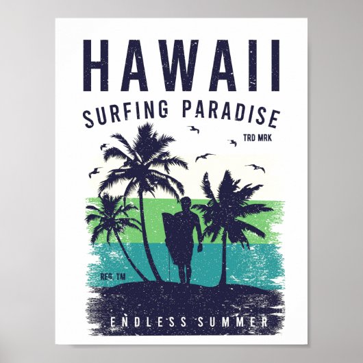 Hawaii Surfing Paradise Travel Poster (Voorkant)