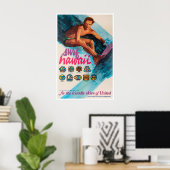 Hawaii Surfing Poster United Airlines Kunst Grote (Thuiskantoor)