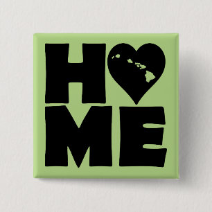 Hawaii Thuis Hart Staat Knop Badge Speld Vierkante Button 5,1 Cm