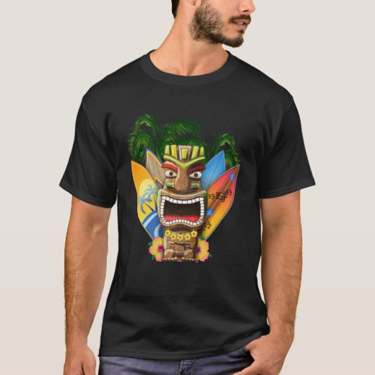 Hawaii Tiki en Surfboards T-shirt (Voorkant)