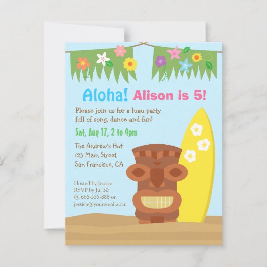Hawaii Tiki Luau Beach Theme Birthday Party Kaart (Voorkant)
