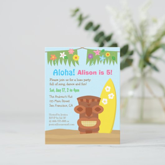 Hawaii Tiki Luau Beach Theme Birthday Party Kaart (Staand voorkant)