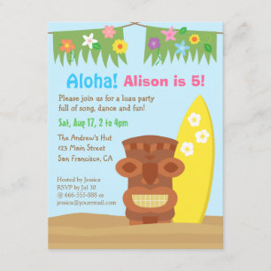 Hawaii Tiki Luau Beach Theme Birthday Party Kaart