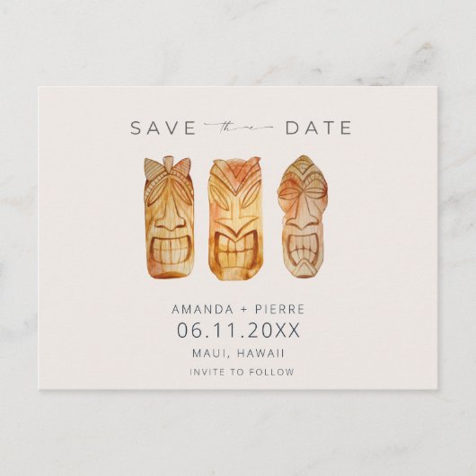 Hawaii Tiki Mask Wedding Save the Dates Aankondigingskaart (Voorkant)