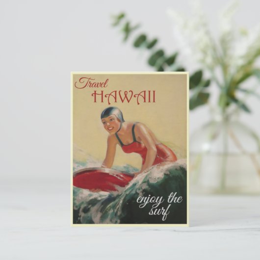 Hawaii Travel, geniet van het Surf! Retro  Briefkaart (Staand voorkant)