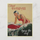 Hawaii Travel, geniet van het Surf! Retro  Briefkaart (Voorkant)