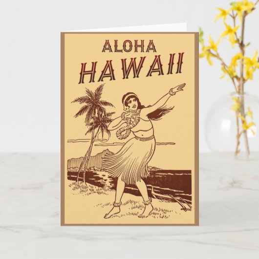 Hawaii Travel Hula Girl Kaart (Gele Bloem)