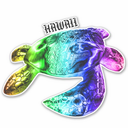 Hawaii Tribal Honu Rainbow Sticker (Voorkant)
