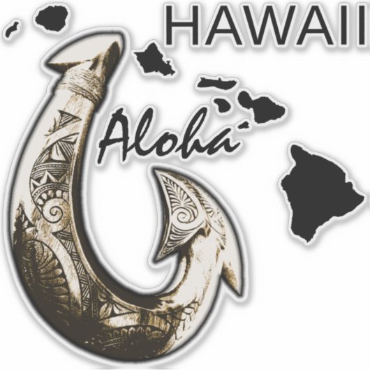 Hawaii Tribal Hook - ALOHA HAWAII Sticker (Voorkant)