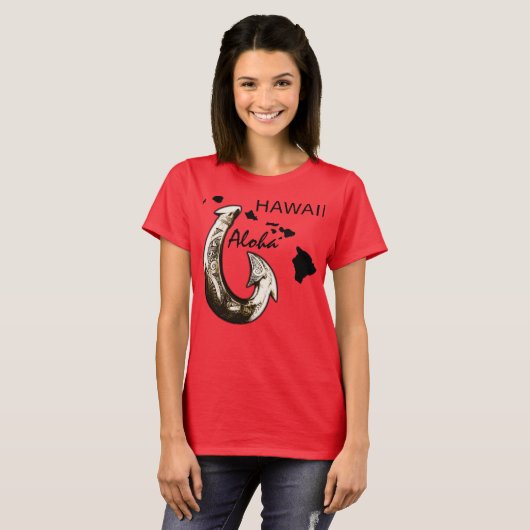 Hawaii Tribal Hook ALOHA HAWAII T-shirt (Voorkant volledig)